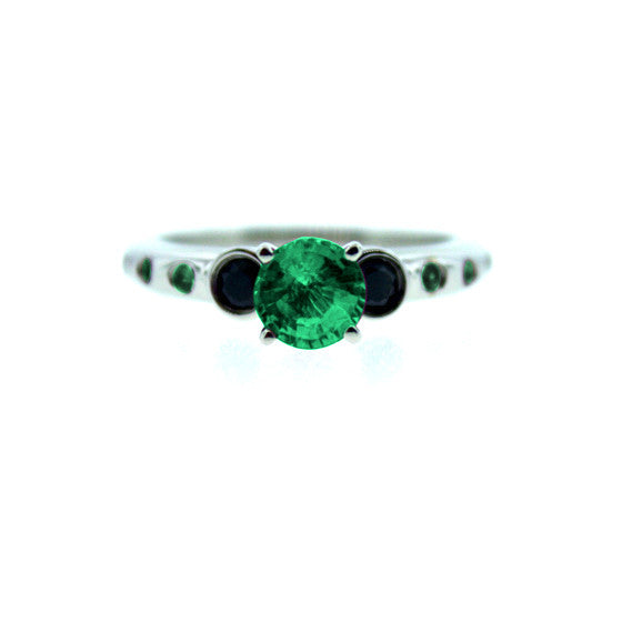 18k White Gold Emerald and Black Diamond Ring Violeta - Mander Jewelry