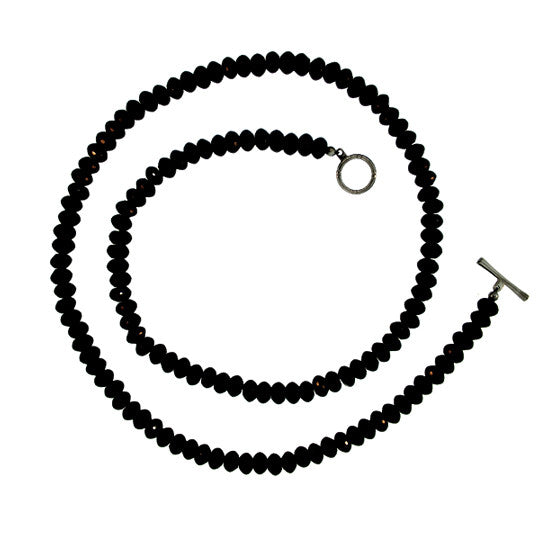 Black Onyx 10mm Spirit Bead Necklace Silver Black Diamonds - Mander Jewelry