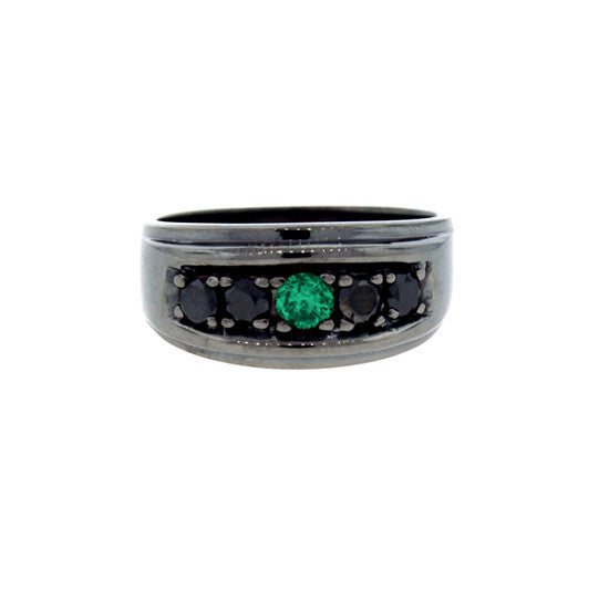 Blackened 18k Gold Emerald and Black Diamond Ring Graduado - Mander Jewelry