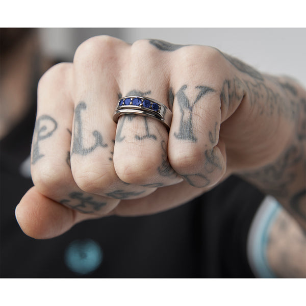 Blackened Silver Graduado Ring Blue Sapphires - Mander Jewelry