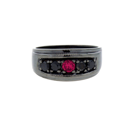 Blackened 18k Gold Ruby and Black Diamond Ring Graduado - Mander Jewelry