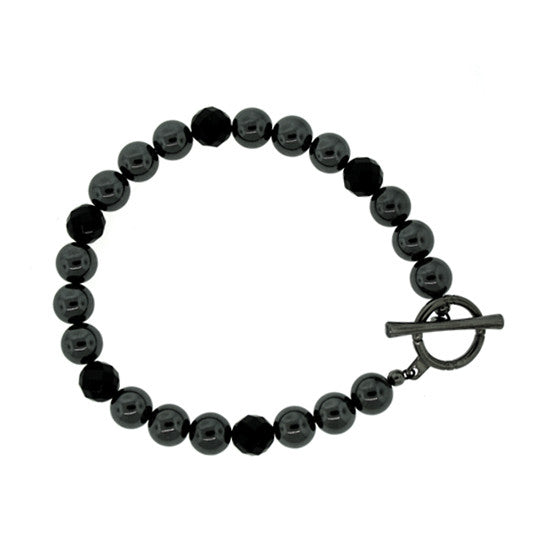 Hematite Onyx 8mm Spirit Bead Bracelet Silver Black Diamonds - Mander Jewelry