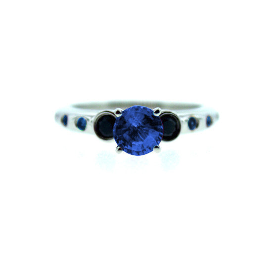 18k White Gold Blue Sapphire and Black Diamond Ring Violeta - Mander Jewelry