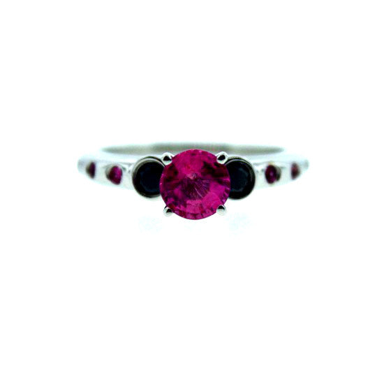 18k White Gold Pink Sapphire and Black Diamond Ring Violeta - Mander Jewelry