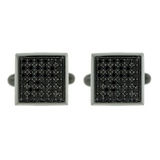 Blackened Silver Large Cuadrado Black Diamond Cufflinks - Mander Jewelry