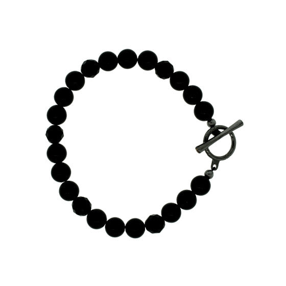 Black Onyx 8mm Spirit Bead Bracelet Silver Citrine - Mander Jewelry