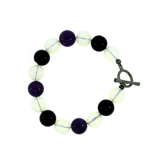 Black Onyx Amethyst Opal Quartz Bracelet Silver Black Diamonds - Mander Jewelry