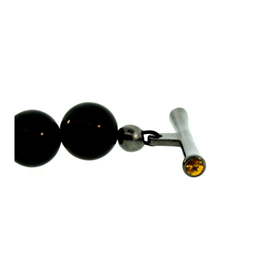 Black Onyx 8mm Spirit Bead Bracelet Silver Citrine - Mander Jewelry