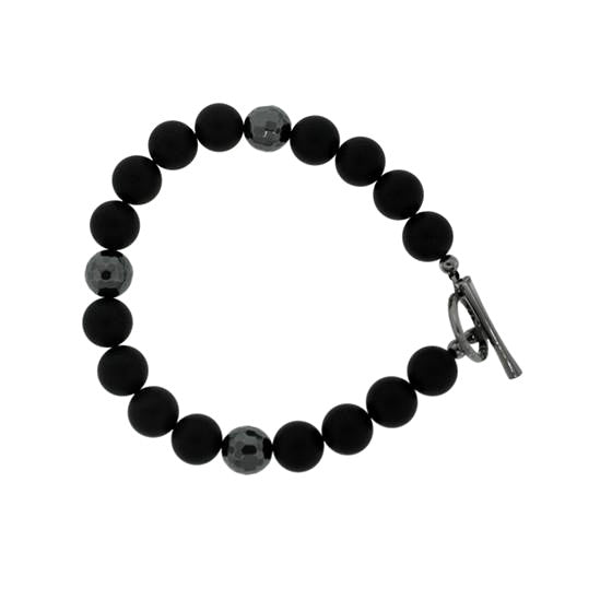 Black Onyx Hematite 10mm Spirit Bead Bracelet Silver Black Diamond - Mander Jewelry