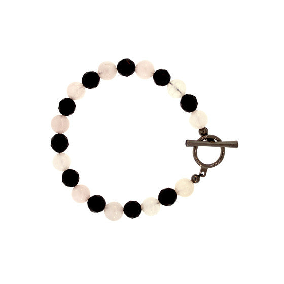 Black Onyx Rose Quartz Spirit Bead Bracelet Silver Black Diamonds - Mander Jewelry