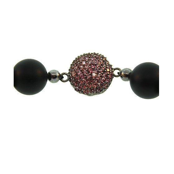 Black Onyx Pink Agate 10mm Spirit Bead Necklace Silver Pink Garnet - Mander Jewelry