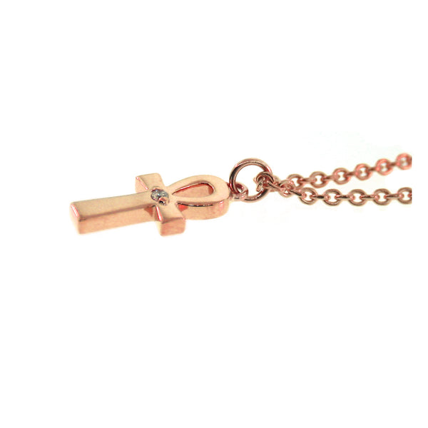 14k Rose Gold Ankh Diamond Pendant and Chain Necklace for Women - Mander Jewelry