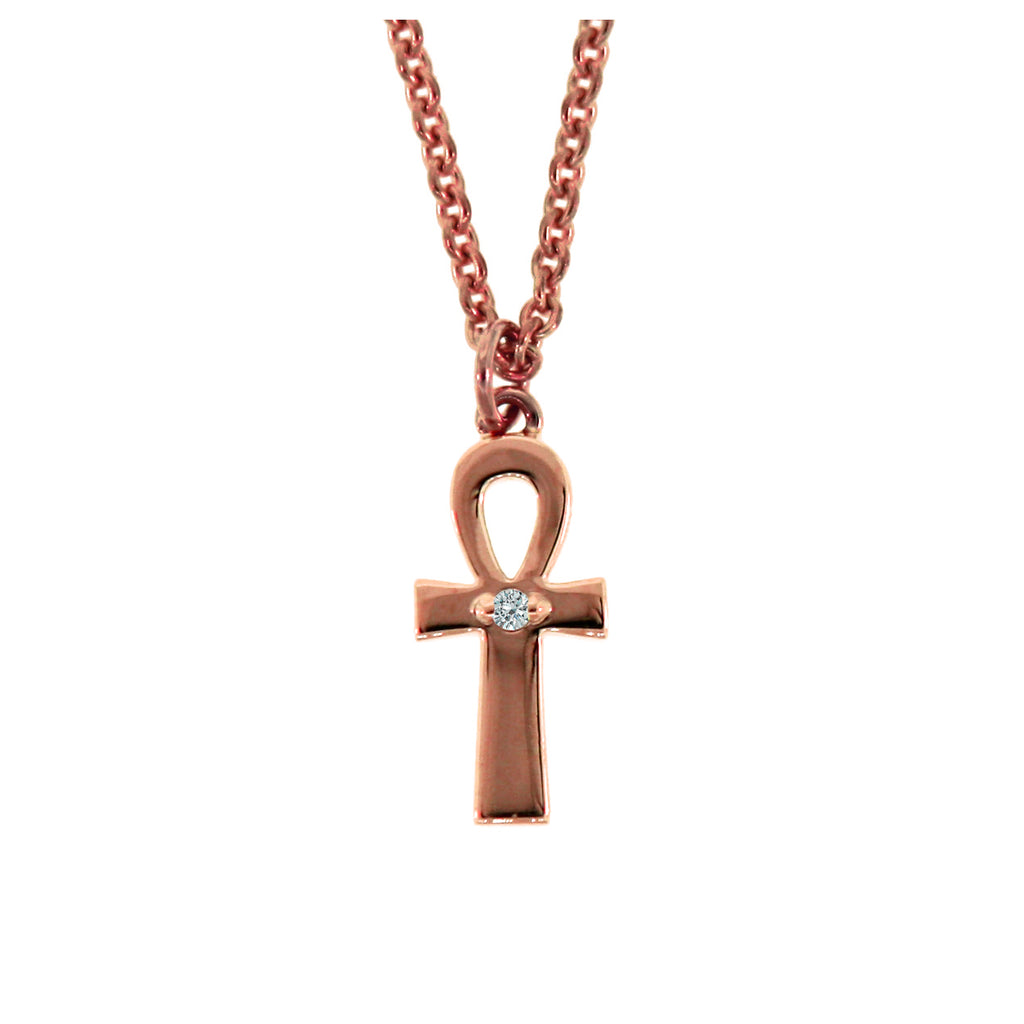 14k Rose Gold Ankh Diamond Pendant and Chain Necklace for Women - Mander Jewelry