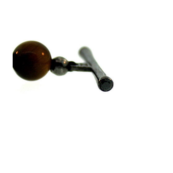 Tigers Eye 8mm Spirit Bead Necklace Silver Black Diamonds - Mander Jewelry