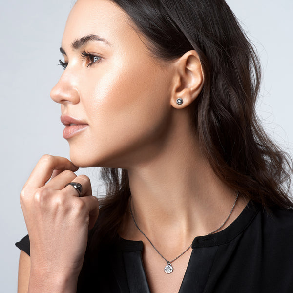 Blackened Silver Diamond Pendant Necklace Timeless - Mander Jewelry