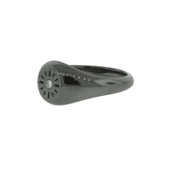 Blackened 14k White Gold Diamond Timeless Signet Ring - Mander Jewelry