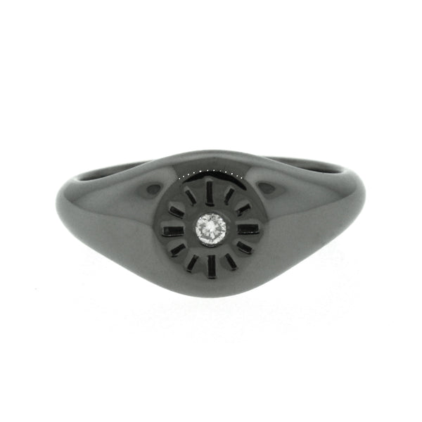 Blackened 14k White Gold Diamond Timeless Signet Ring - Mander Jewelry