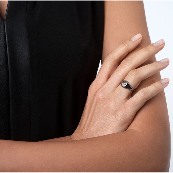 Blackened 14k White Gold Diamond Timeless Signet Ring - Mander Jewelry