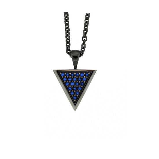 Blackened 18k White Gold Blue Sapphire Pendant Large Tres Puntos - Mander Jewelry