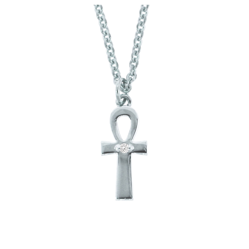 14k White Gold Ankh Diamond Pendant and Chain Necklace for Women - Mander Jewelry