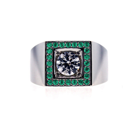 18k White Gold White Sapphire and Emerald Ring Jefe - Mander Jewelry
