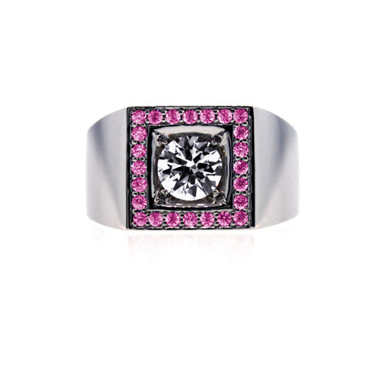 18k White Gold White Sapphire and Pink Sapphire Ring Jefe - Mander Jewelry