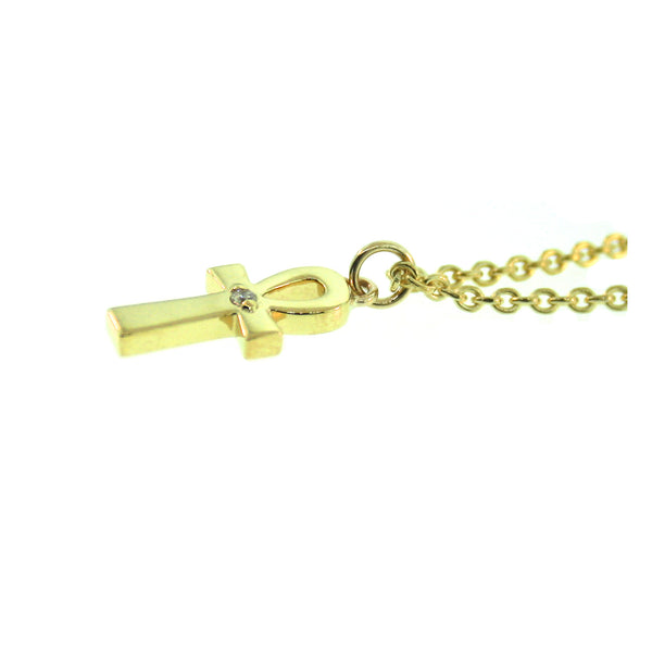 14k Yellow Gold Ankh Diamond Pendant and Chain Necklace for Women - Mander Jewelry