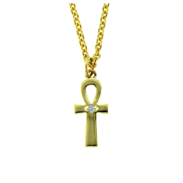 14k Yellow Gold Ankh Diamond Pendant and Chain Necklace for Women - Mander Jewelry